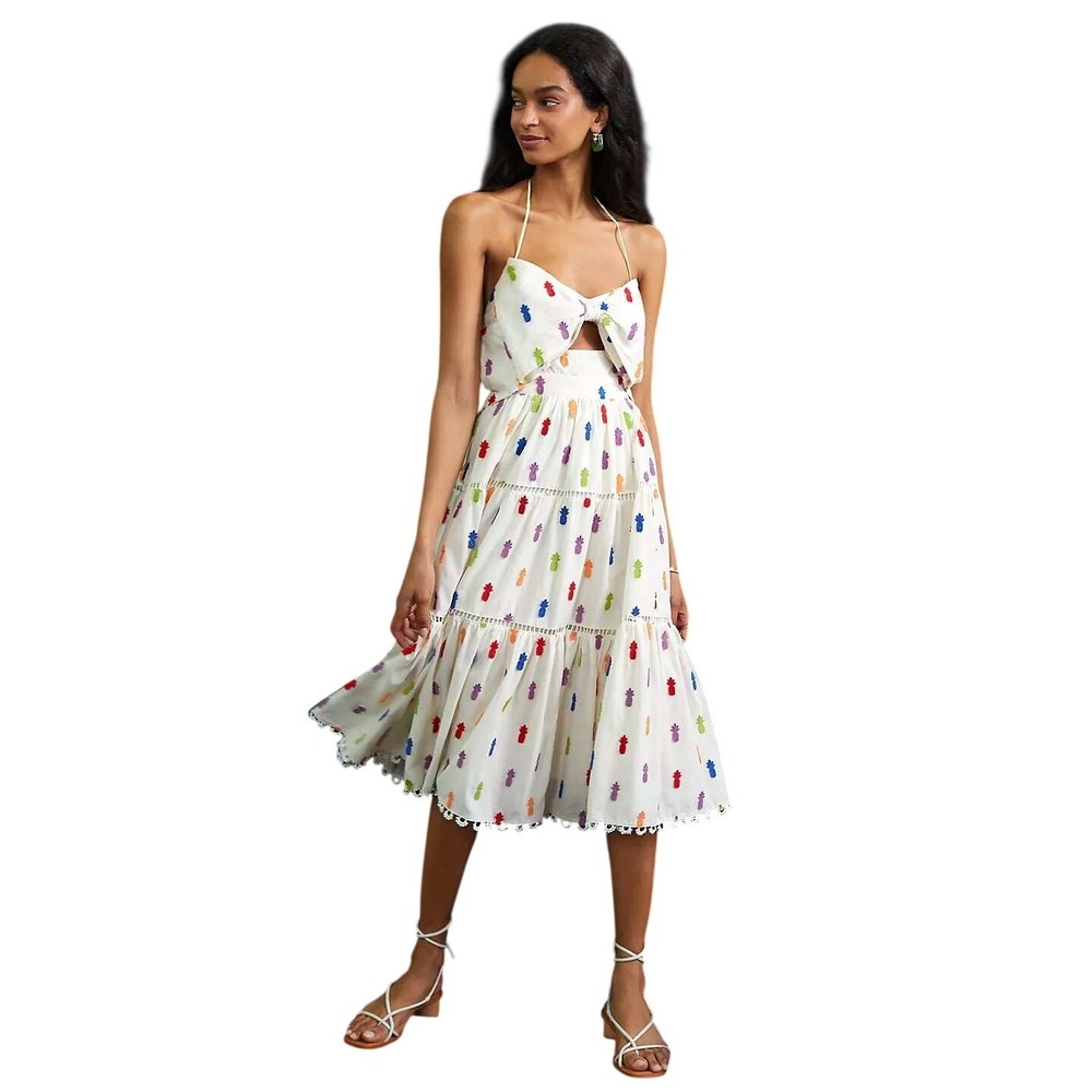 FARM Rio Women's Sleeveless Pineapple Halter Neck Self Tie Midi Dress Size XL